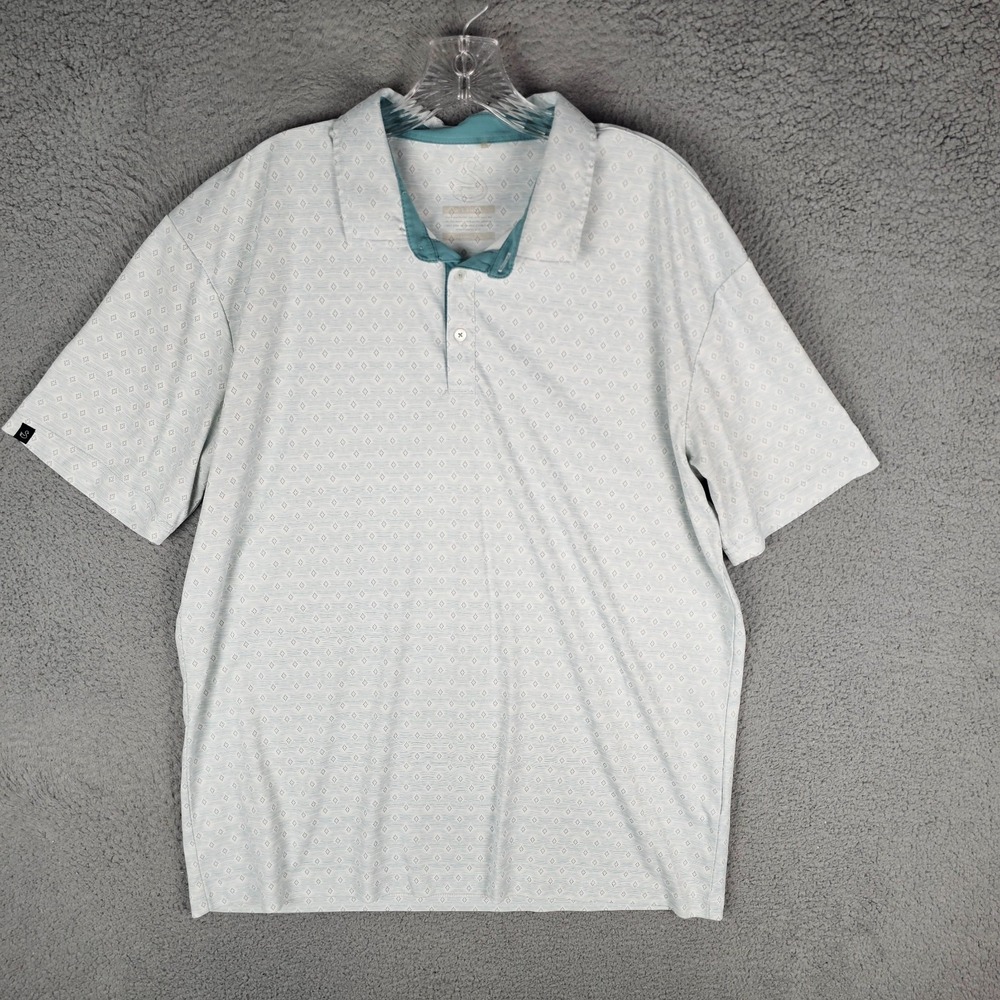 Swannies Polo Shirt Mens XL Gray Geometric‎ Performance Outdoor 3 Button Placket